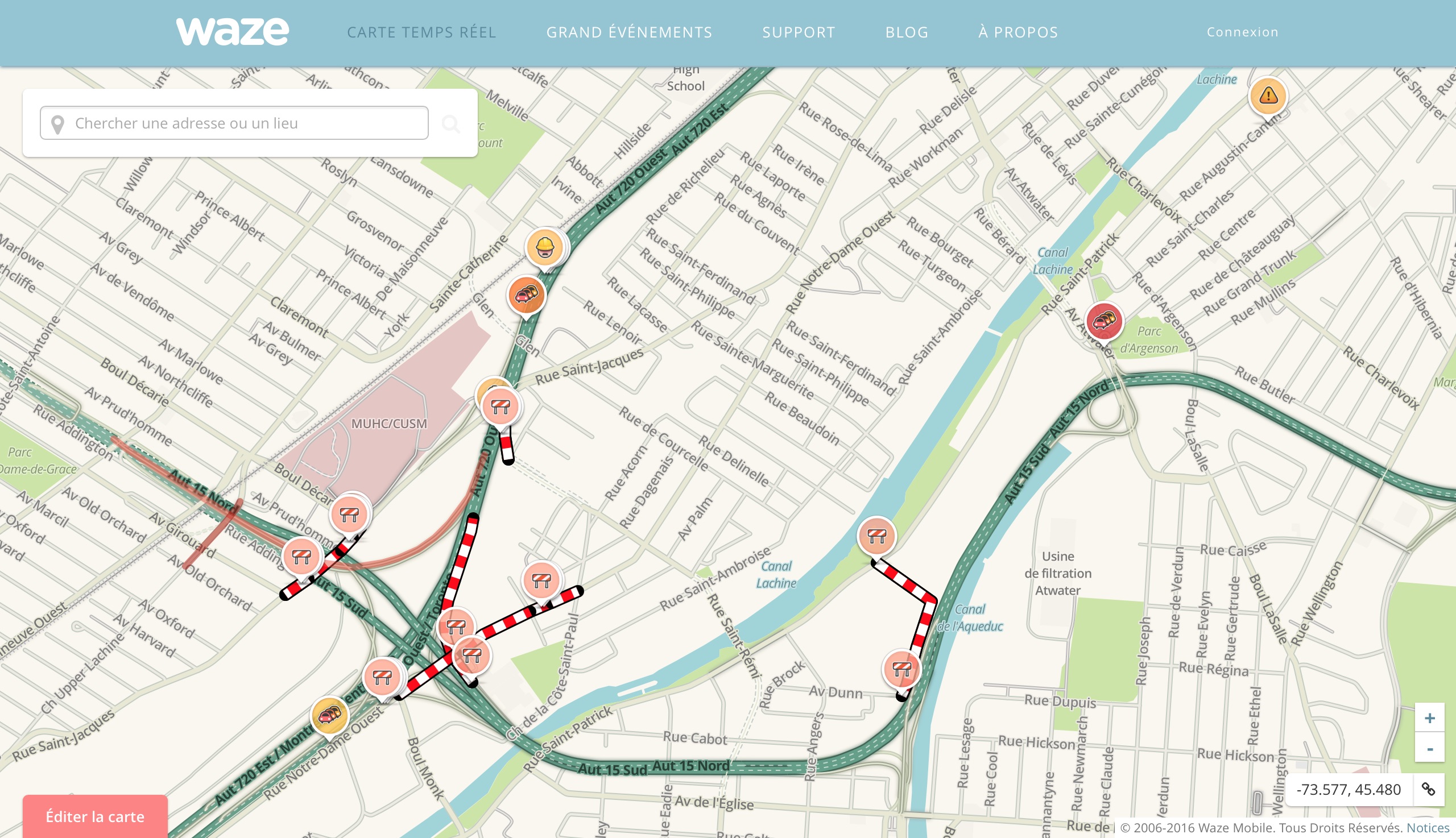 Waze - Entraves - Ville de Montreal